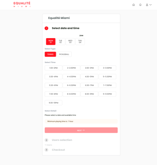 Court Reservation — Step 4: Start your booking