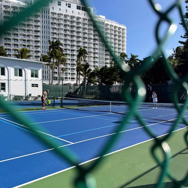 Tennis court with skyline view